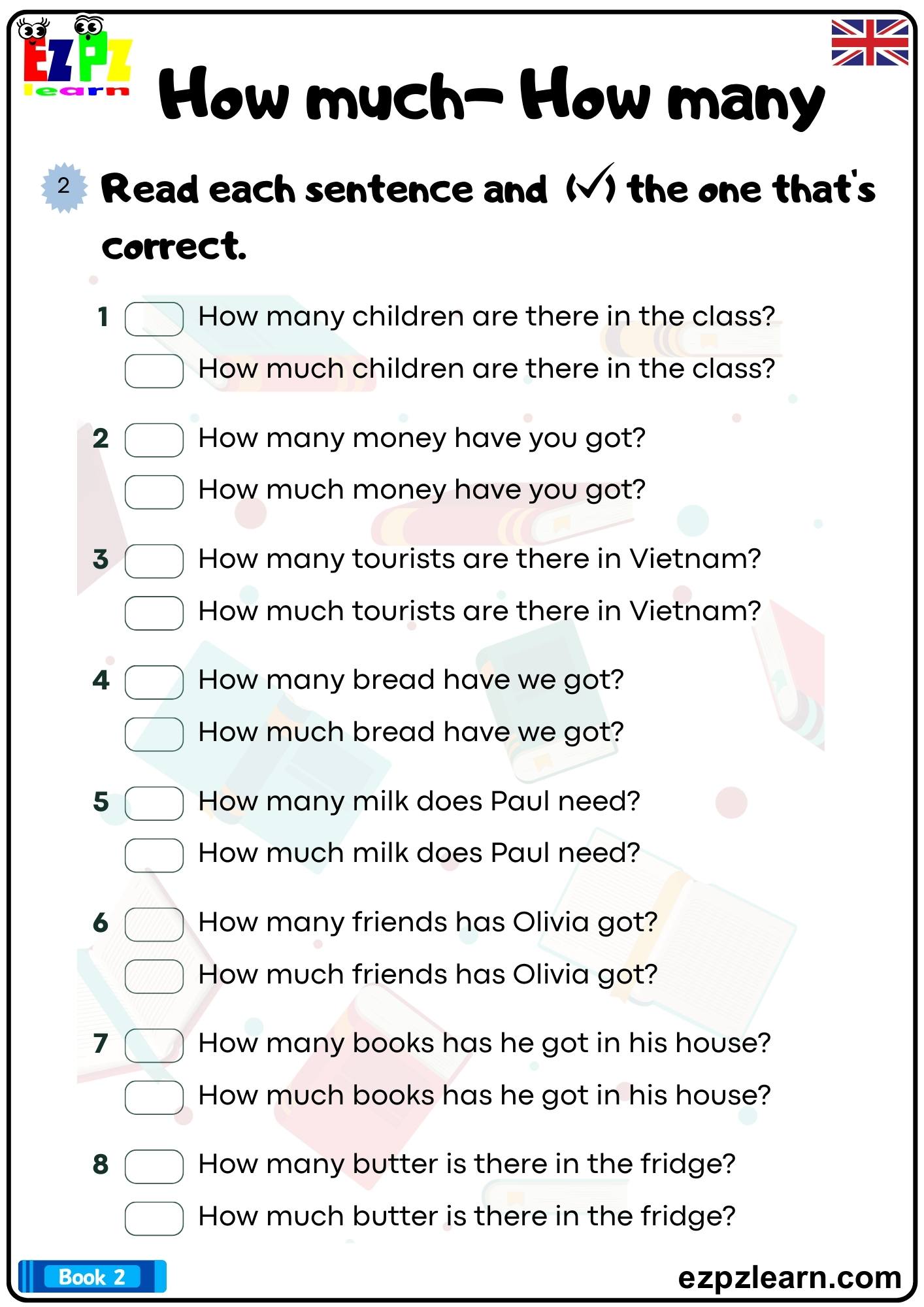 Countable and Uncountable Nouns How Much or How Many Read and Check the Correct Answers British English Bk2 pdf